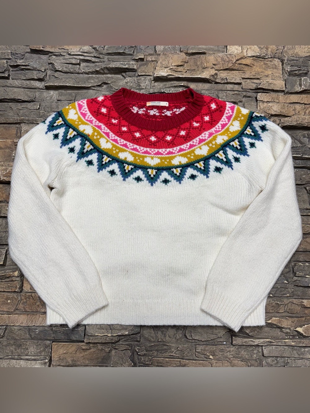 Marine Layer Archive Alpine Pullover Sweater Women Medium Off White Wool Casual - Picture 2 of 7